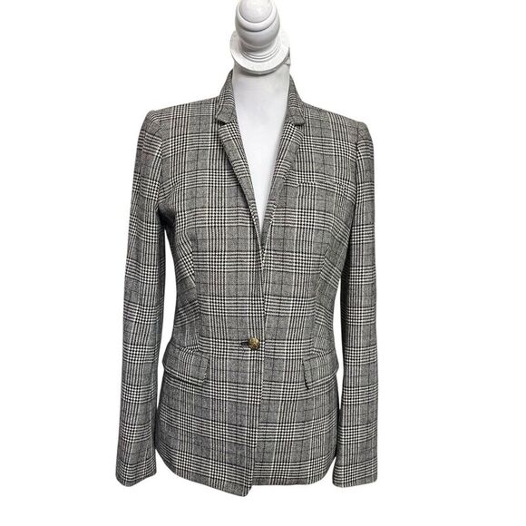 J.Crew Regent Blazer Size 4 Gray Glen Plaid Wool Blend One Button Lined Jacket - Picture 1 of 13
